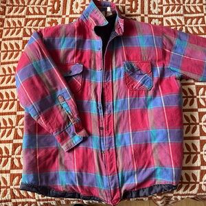 Vintage Sports Afield Colorful Plaid Button-Up Jacket with Navy Quilted Lining